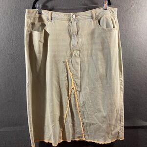 acid wash Denim Skirt 18 Midi western festival coastal cowgirl Frayed Distressed